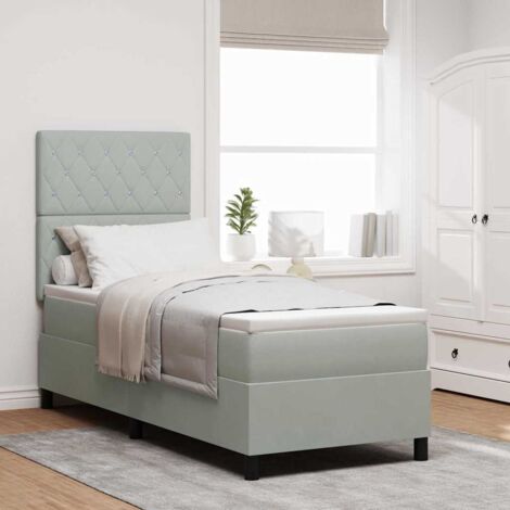 Lit à ressorts avec matelas-Sommier à ressorts de lit Gris clair 80 x 200 cm Velours 324192