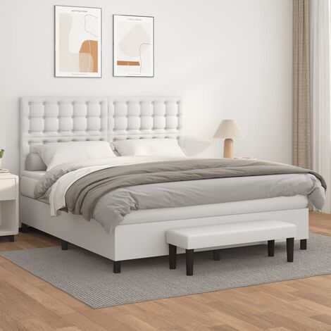 Lit à sommier tapissier avec matelas Blanc 160x200cm Similicuir