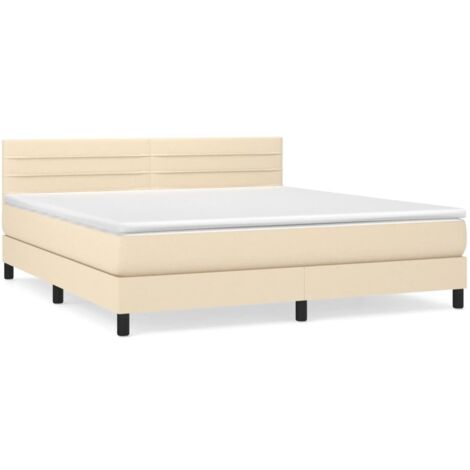 Lit à sommier tapissier avec matelas Crème 160x200 Tissu 2