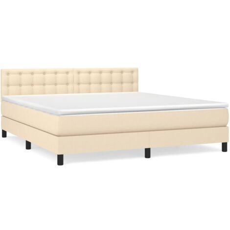 Lit à sommier tapissier avec matelas Crème 160x200 Tissu 3