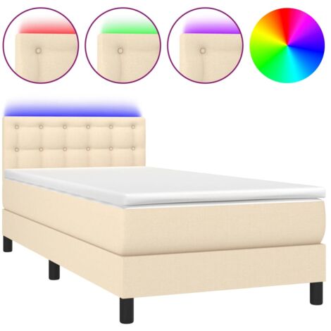 Lit à sommier tapissier avec matelas et LED Crème 80x200 Tissu