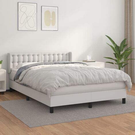 Lit à sommier tapissier avec matelas - Lit Adulte - Meuble de Chambre à Coucher - Blanc 140x190cm Similicuir VSGS867096 MaisonChic