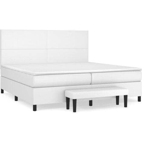 Lit à sommier tapissier avec matelas, Lit adulte pour 2 personnes Assemblage Facile, Blanc 200x200cm Similicuir OIB2322E