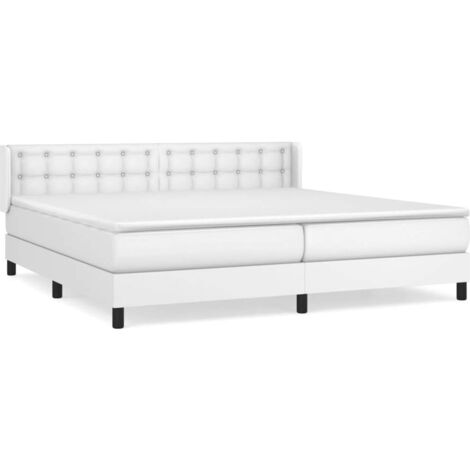 Lit à sommier tapissier avec matelas, Lit adulte pour 2 personnes Assemblage Facile, Blanc 200x200cm Similicuir OIB5042E