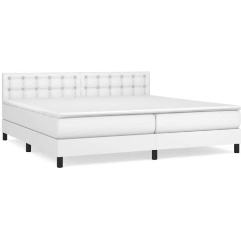 Lit à sommier tapissier avec matelas, Lit adulte pour 2 personnes Assemblage Facile, Blanc 200x200cm Similicuir OIB5206E