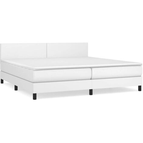 Lit à sommier tapissier avec matelas, Lit adulte pour 2 personnes Assemblage Facile, Blanc 200x200cm Similicuir OIB7393E