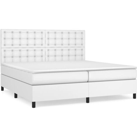 Lit à sommier tapissier avec matelas, Lit adulte pour 2 personnes Assemblage Facile, Blanc 200x200cm Similicuir OIB7417E