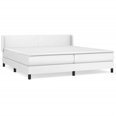 Lit à sommier tapissier avec matelas, Lit adulte pour 2 personnes Assemblage Facile, Blanc 200x200cm Similicuir OIB8063E