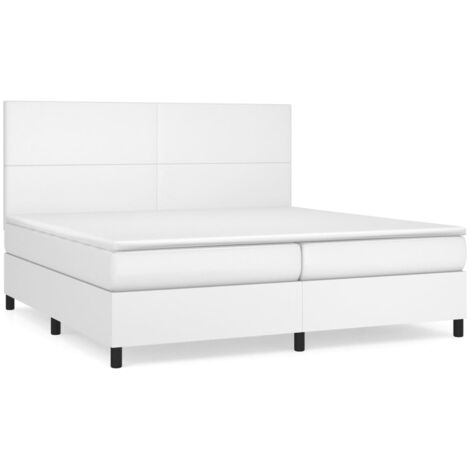 Lit à sommier tapissier avec matelas, Lit adulte pour 2 personnes Assemblage Facile, Blanc 200x200cm Similicuir OIB8643E
