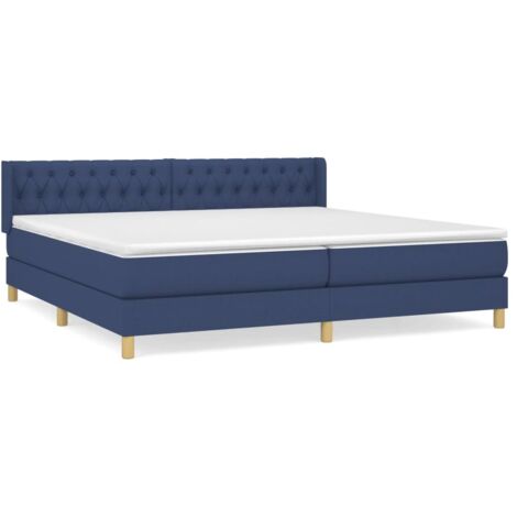 Lit à sommier tapissier avec matelas, Lit adulte pour 2 personnes Assemblage Facile, Bleu 200x200 cm Tissu OIB1742E