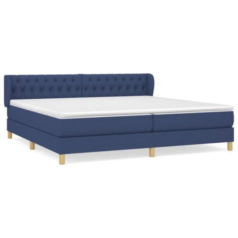 Lit à sommier tapissier avec matelas, Lit adulte pour 2 personnes Assemblage Facile, Bleu 200x200 cm Tissu OIB2198E