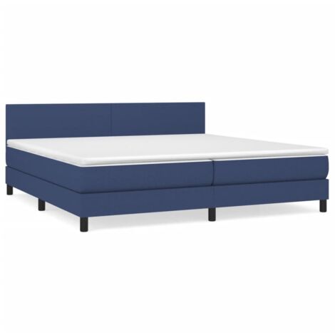 Lit à sommier tapissier avec matelas, Lit adulte pour 2 personnes Assemblage Facile, Bleu 200x200 cm Tissu OIB5851E