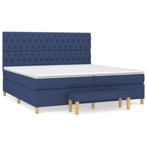Lit à sommier tapissier avec matelas, Lit adulte pour 2 personnes Assemblage Facile, Bleu 200x200 cm Tissu OIB6708E