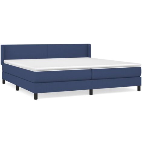 Lit à sommier tapissier avec matelas, Lit adulte pour 2 personnes Assemblage Facile, Bleu 200x200 cm Tissu OIB8670E