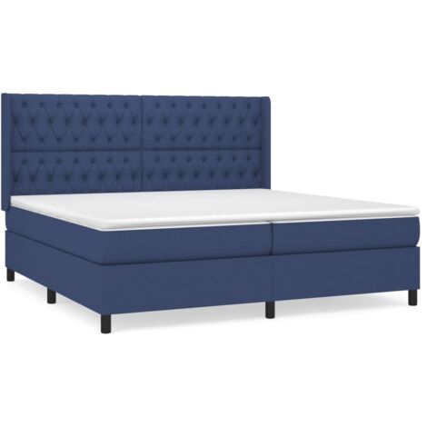 Lit à sommier tapissier avec matelas, Lit adulte pour 2 personnes Assemblage Facile, Bleu 200x200 cm Tissu OIB8683E