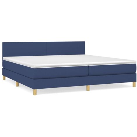 Lit à sommier tapissier avec matelas, Lit adulte pour 2 personnes Assemblage Facile, Bleu 200x200 cm Tissu OIB9048E