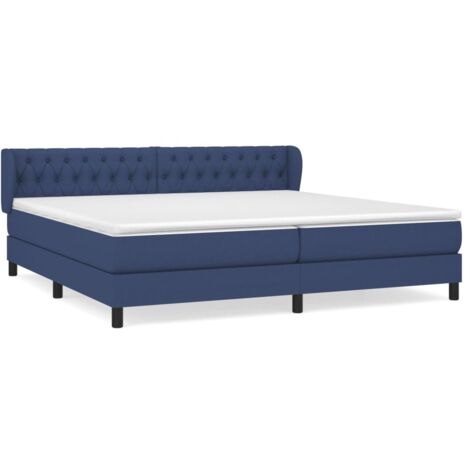 Lit à sommier tapissier avec matelas, Lit adulte pour 2 personnes Assemblage Facile, Bleu 200x200 cm Tissu OIB9786E
