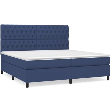 Lit à sommier tapissier avec matelas, Lit adulte pour 2 personnes Assemblage Facile, Bleu 200x200 cm Tissu OIB9957E