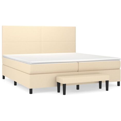 Lit à sommier tapissier avec matelas, Lit adulte pour 2 personnes Assemblage Facile, Crème 200x200 cm Tissu OIB6911E