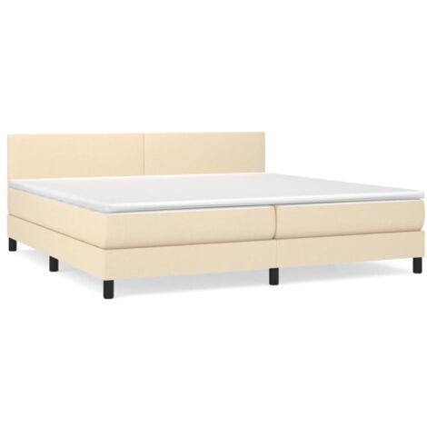 Lit à sommier tapissier avec matelas, Lit adulte pour 2 personnes Assemblage Facile, Crème 200x200 cm Tissu OIB7352E