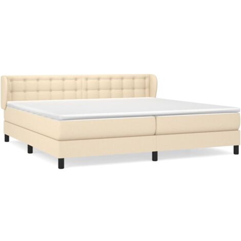 Lit à sommier tapissier avec matelas, Lit adulte pour 2 personnes Assemblage Facile, Crème 200x200 cm Tissu OIB7781E