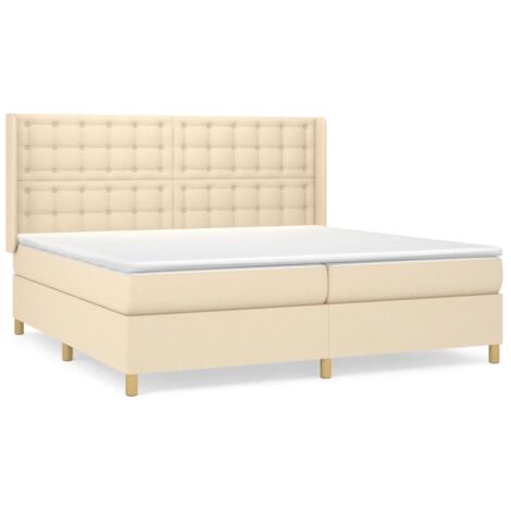 Lit à sommier tapissier avec matelas, Lit adulte pour 2 personnes Assemblage Facile, Crème 200x200 cm Tissu OIB7973E