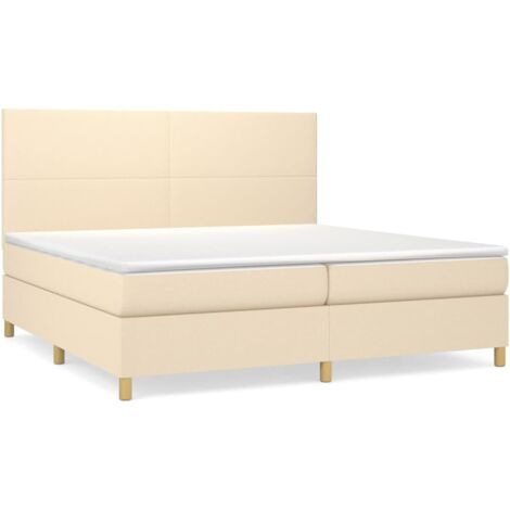 Lit à sommier tapissier avec matelas, Lit adulte pour 2 personnes Assemblage Facile, Crème 200x200 cm Tissu OIB8530E