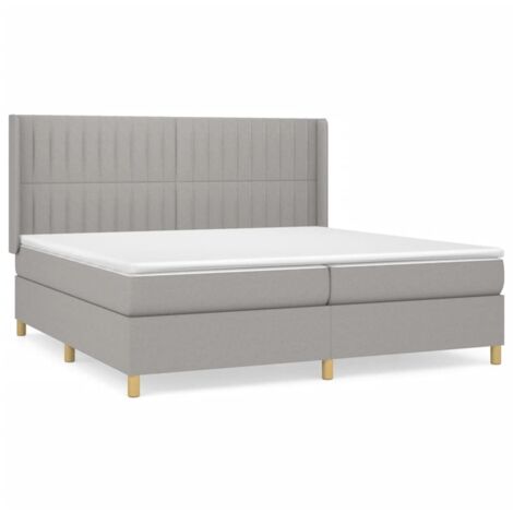 Lit à sommier tapissier avec matelas, Lit adulte pour 2 personnes Assemblage Facile, Gris clair 200x200cm Tissu OIB2945E