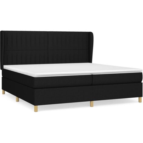 Lit à sommier tapissier avec matelas, Lit adulte pour 2 personnes Assemblage Facile, Noir 200x200 cm Tissu OIB2640E