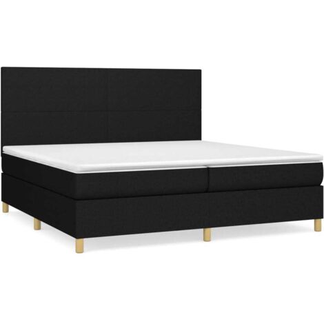 Lit à sommier tapissier avec matelas, Lit adulte pour 2 personnes Assemblage Facile, Noir 200x200 cm Tissu OIB5948E