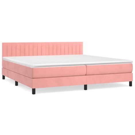 Lit à sommier tapissier avec matelas, Lit adulte pour 2 personnes Assemblage Facile, Rose 200x200 cm Velours OIB1771E