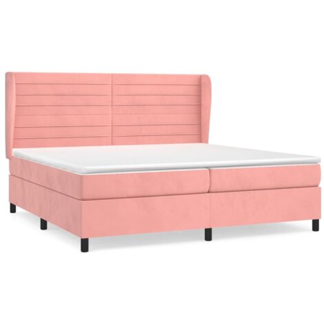 Lit à sommier tapissier avec matelas, Lit adulte pour 2 personnes Assemblage Facile, Rose 200x200 cm Velours OIB4341E