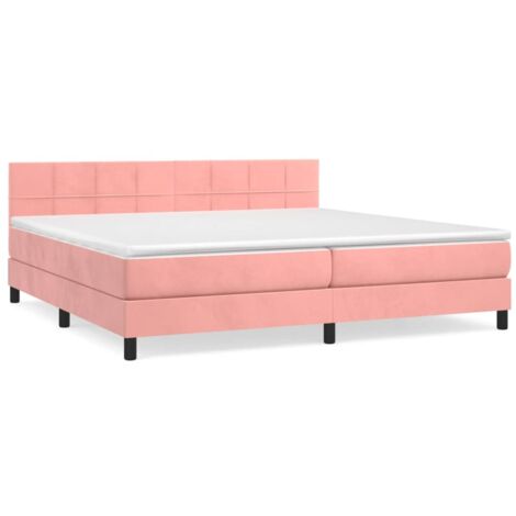 Lit à sommier tapissier avec matelas, Lit adulte pour 2 personnes Assemblage Facile, Rose 200x200 cm Velours OIB6879E
