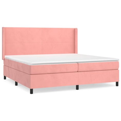 Lit à sommier tapissier avec matelas, Lit adulte pour 2 personnes Assemblage Facile, Rose 200x200 cm Velours OIB7481E