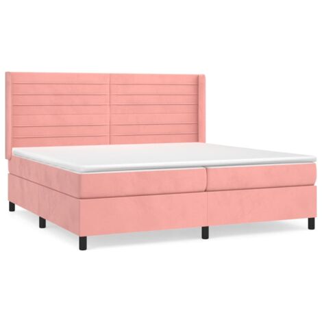 Lit à sommier tapissier avec matelas, Lit adulte pour 2 personnes Assemblage Facile, Rose 200x200 cm Velours OIB7885E