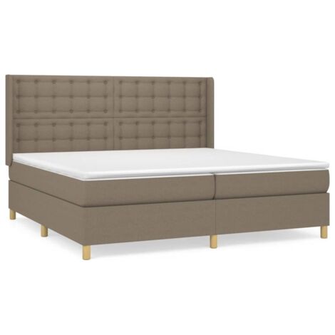 Lit à sommier tapissier avec matelas, Lit adulte pour 2 personnes Assemblage Facile, Taupe 200x200 cm Tissu OIB4019E
