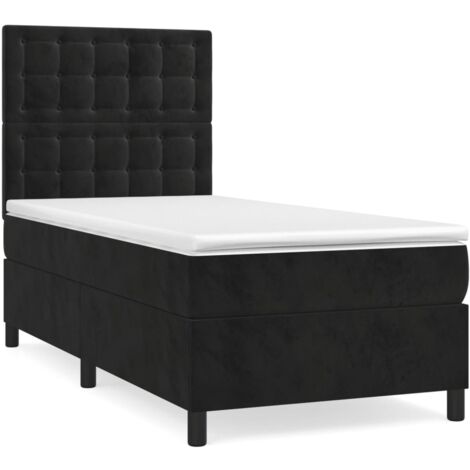 Lit à sommier tapissier avec matelas Noir 90x190 Velours