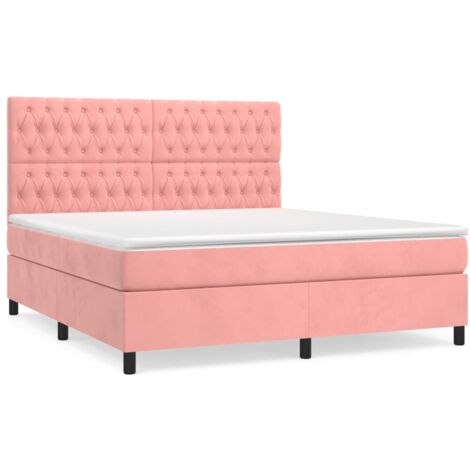 Lit à sommier tapissier avec matelas Rose 180x200 Velours