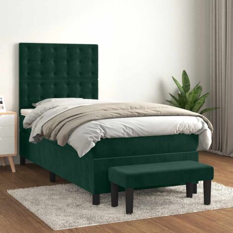 Lit à sommier tapissier avec matelas Vert foncé 100x200 cm