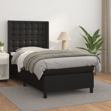 Lit à sommier tapissier avec matelas，Lit Adulte，Meuble de Chambre à Coucher Noir 90x200 cm Similicuir XZZ140494