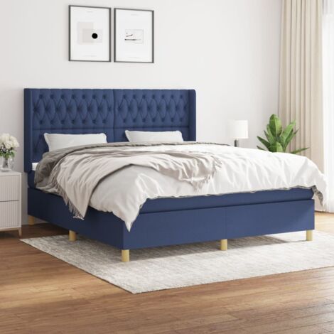 Lit à sommier tapissier et matelas confortable pour Lit adulte,,Ensemble Sommier + Matelas Bleu 180x200 cm Tissu -BV53641