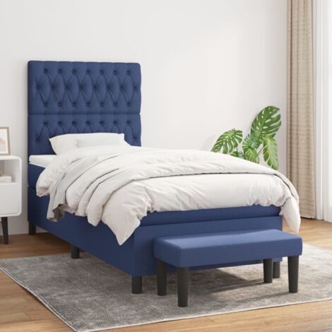 Lit à sommier tapissier et matelas confortable pour Lit adulte,,Ensemble Sommier + Matelas Bleu 90x190 cm Tissu -BV44038