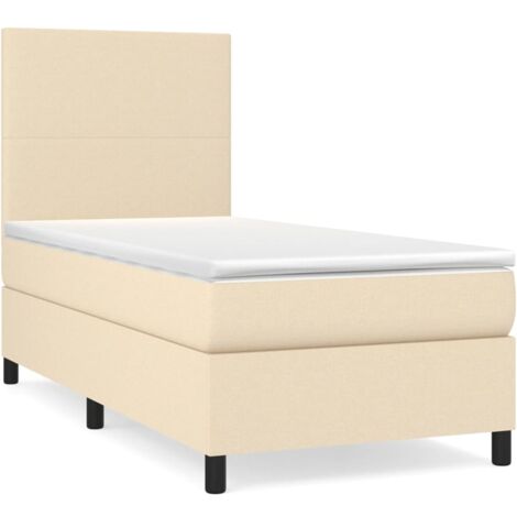 Lit à sommier tapissier et matelas Crème 90x190 Tissu