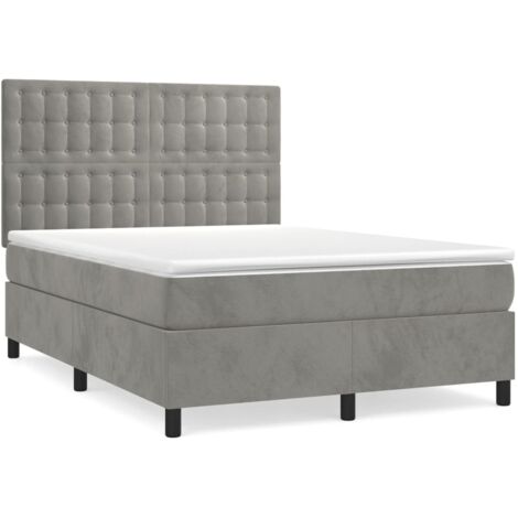 Lit à sommier tapissier et matelas Gris clair 140x190 Velours
