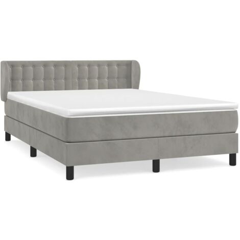 Lit à sommier tapissier et matelas Gris clair 140x200 Velours 2
