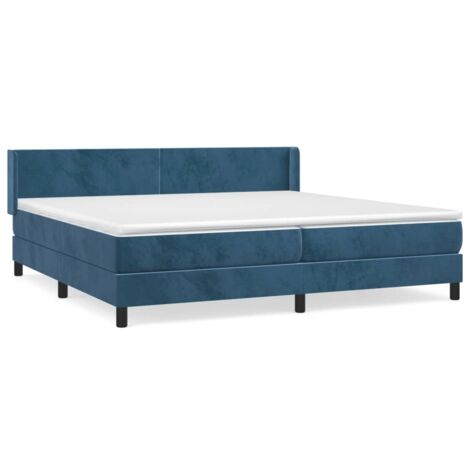 Lit à sommier tapissier et matelas, Lit adulte pour 2 personnes Assemblage Facile, Bleu foncé 200x200cm Velours OIB4383E