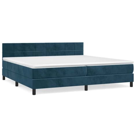 Lit à sommier tapissier et matelas, Lit adulte pour 2 personnes Assemblage Facile, Bleu foncé 200x200cm Velours OIB9502E