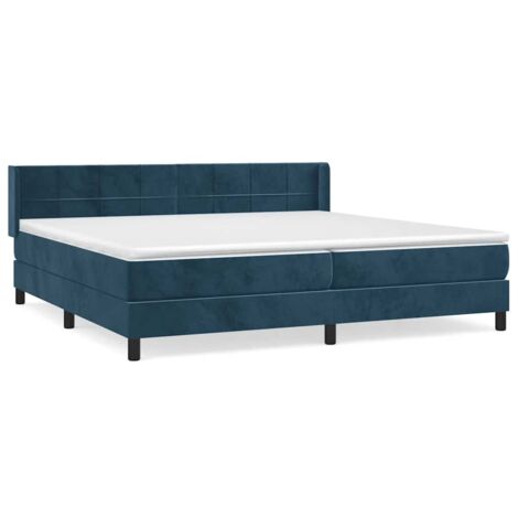 Lit à sommier tapissier et matelas, Lit adulte pour 2 personnes Assemblage Facile, Bleu foncé 200x200cm Velours OIB9899E