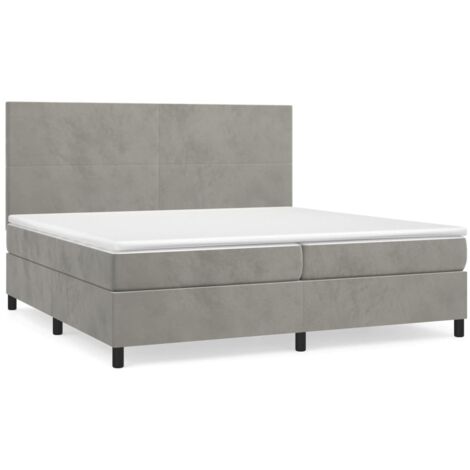Lit à sommier tapissier et matelas, Lit adulte pour 2 personnes Assemblage Facile, Gris clair 200x200cm Velours OIB4205E