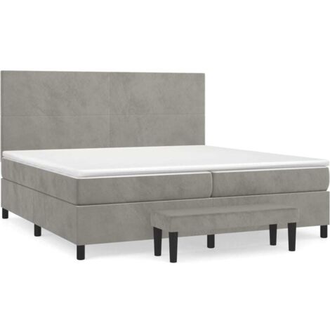 Lit à sommier tapissier et matelas, Lit adulte pour 2 personnes Assemblage Facile, Gris clair 200x200cm Velours OIB9047E